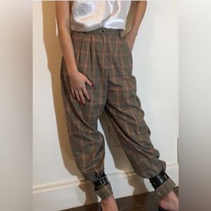 Chic Vintage Plaid front pleat cotton Trouser